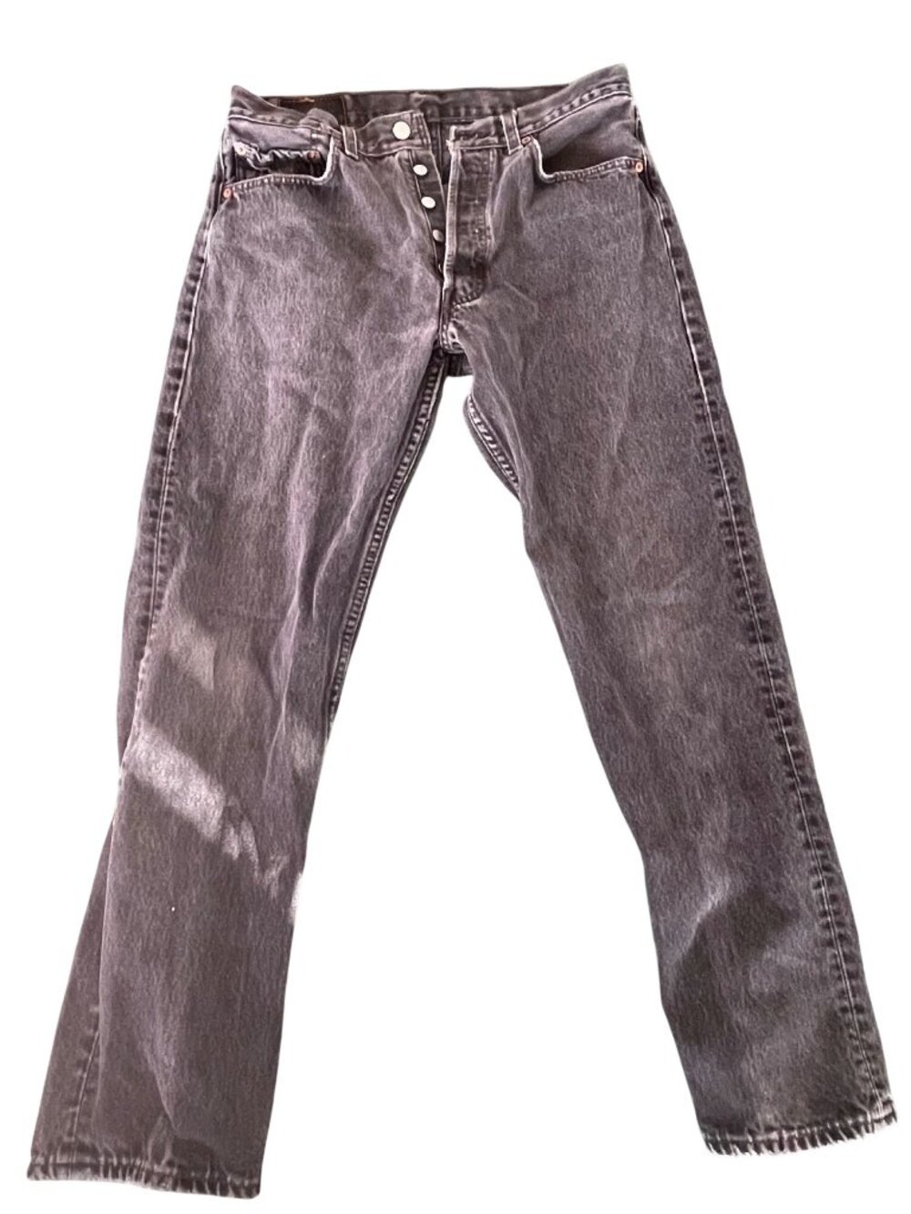 Levis 501 Gray Button-Fly Straight-Leg Jeans W33 L31 Mens Vintage Denim
